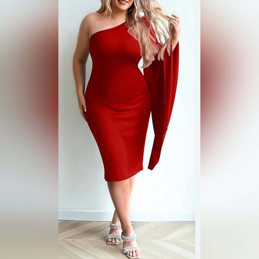 🤶❤️Elegant Red One-Shoulder Dress